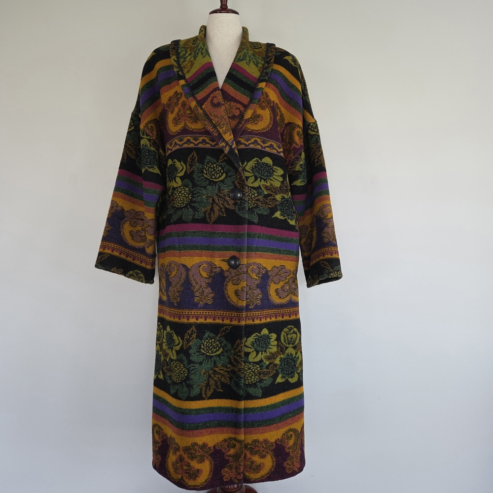 Vintage Gallery Wool Blend Striped Cocoon Coat Size Small